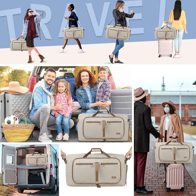 Detalle 2 de Fmeida Reisetasche Groß (65L) faltbar mit Schuhfach – Handgepäck & Sporttasche in Beige