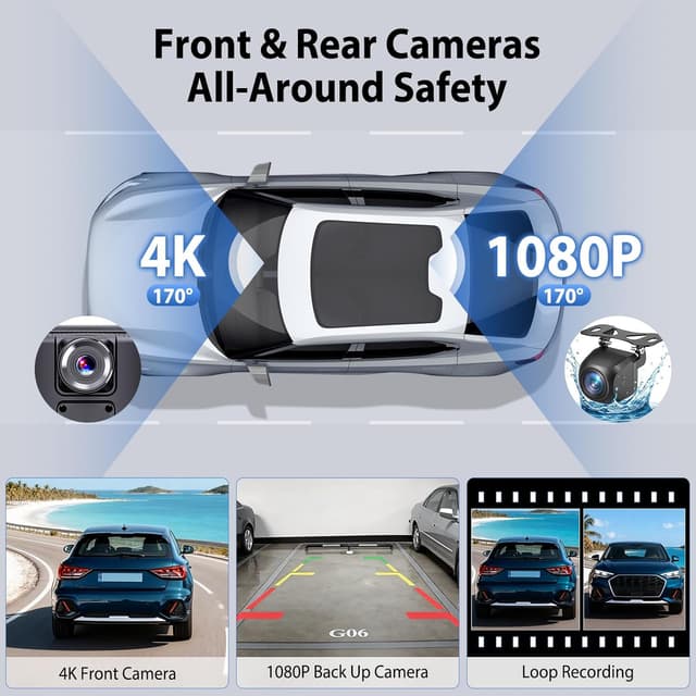 Detalle 2 de ELECROW 10.26” Wireless Portable CarPlay Screen with 4K Front & HD Rear Dual Dash Cam