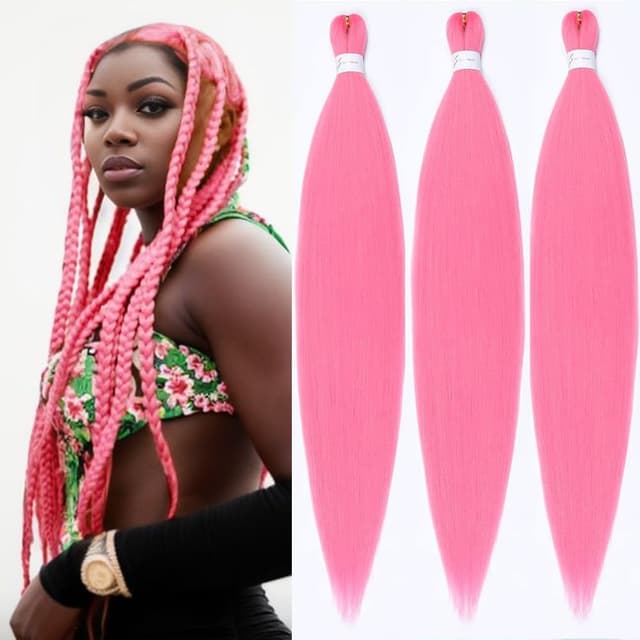 Detalle de Extension per trecce pre-tese YDDM Capelli per Treccine Africane, rosa (20 pollici, 3 pack) con accessori