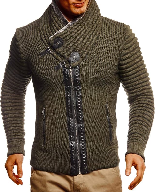 Detalle de Leif Nelson LN5165 pour hommes – cardigan veste/pull en maille style hoodie biker matelassé