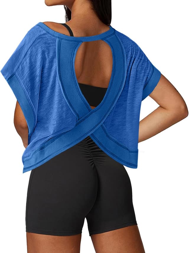 Imagen de UNIANKIYA Open Back Workout Top breathable crop tee ๐โ en OfertitasTOP