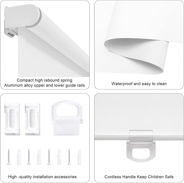 Detalle 2 de Sunoff Blackout Cordless Roller Shades, 31" W x 72" H (White)