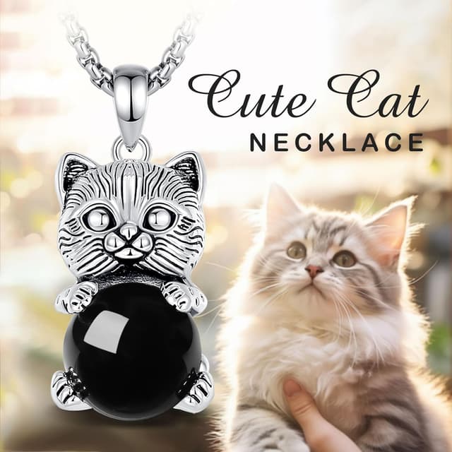 Thumbnail 6 de INFUSEU Kristall Katze Anhänger Kette – sphärische Kristalle mit Katzenmotiv aus Kupfer, Gothic-Schmuck als Geschenk
