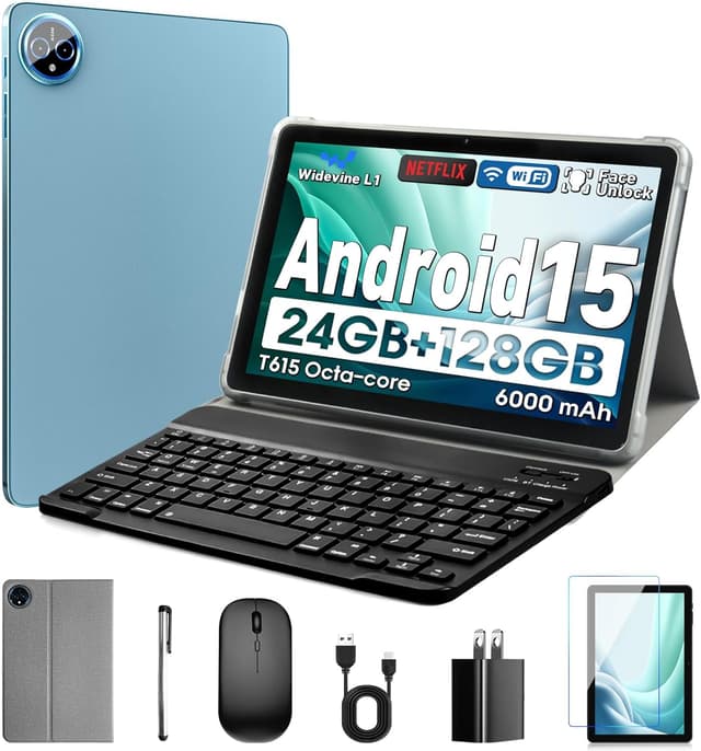 Detalle de Aobante 10-Inch Android 15 Tablet (24GB RAM/128GB ROM, 1TB Expandable) with Keyboard & Mouse, 6000mAh