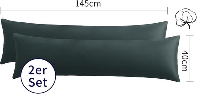 Detalle 2 de Aisbo Seitenschläferkissen Bezug 40 x 145 aus Baumwolle – 2er-Set Anthrazit/Grau mit Reißverschluss