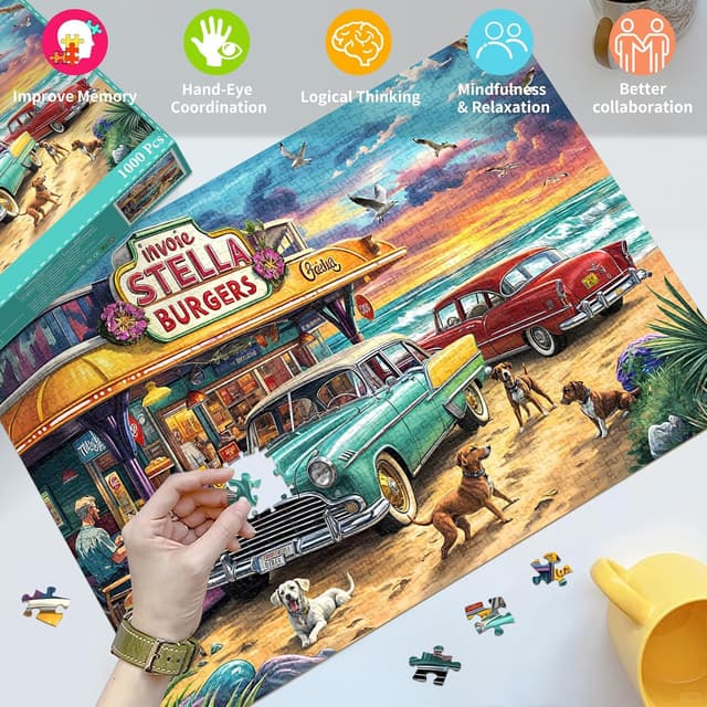 Detalle de Puzzle 1000 Teile „Seaview Campground“ – Erwachsenenpuzzle für Familie, 70 x 50 cm