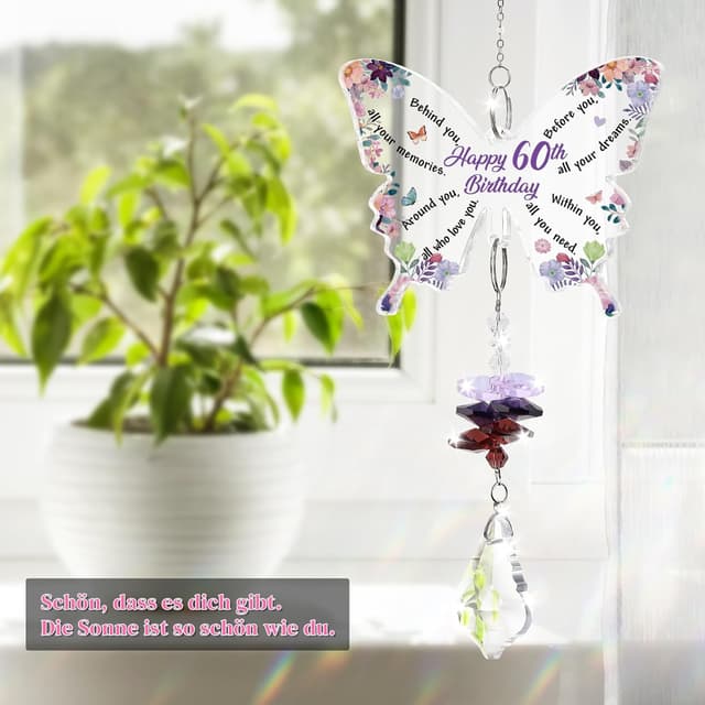 Detalle 2 de KAAYEE 60th Birthday Butterfly Crystal Suncatcher – amethyst pendant style keepsake gift for her
