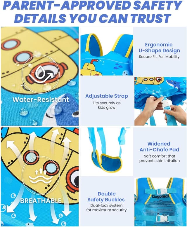 Detalle de Gogokids 2-in-1 Toddler Swim Vest Pool Floaties (CPC certified) for 24–66 lbs