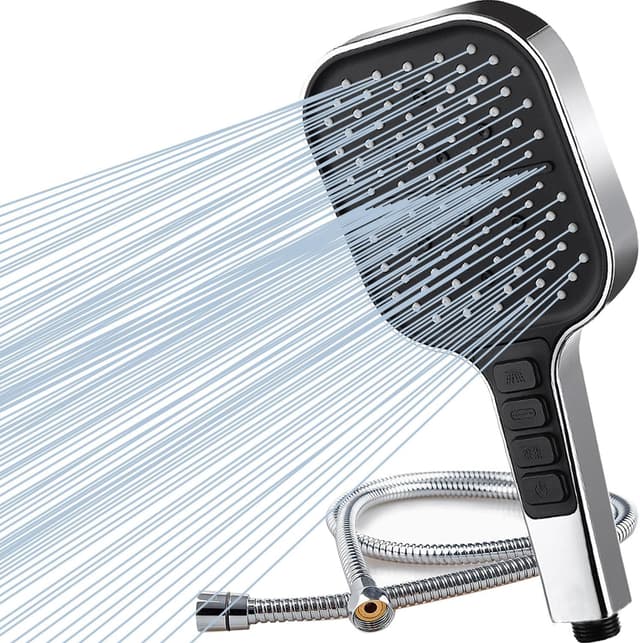 Detalle de HOAENTSA square high-pressure shower head with 2m hose (7+1 modes)