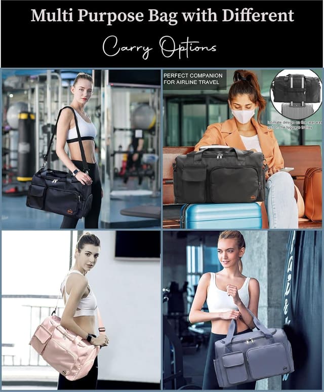 Detalle de CarryFitness Sports Gym Bag Duffle Bag with Shoes Compartment, Waterproof Weekend Bag (Pink) 37L