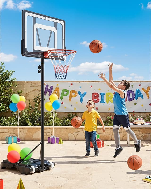 Detalle 2 de Adjustable Basketball Hoop and Stand (5ft–7ft) with 33in Shatterproof Backboard and Stand Wheels