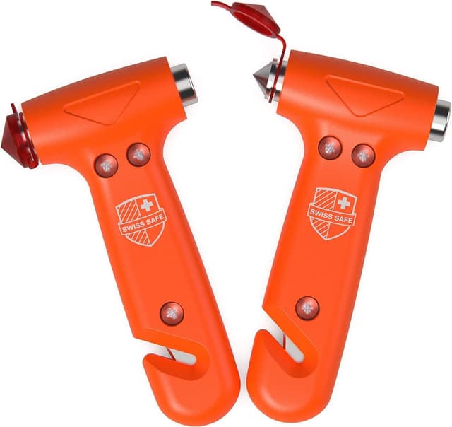 Detalle de Swiss Safe Durable 5-1 Car Safety Hammer & Seatbelt Cutter (Orange) — 2 Pack