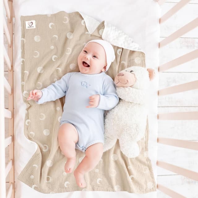 Detalle 2 de bearmoss Muslin & Dotted Fleece Baby Blanket (Desert Crescent), 76x100cm
