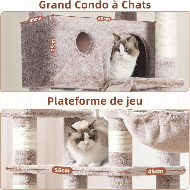 Detalle de Arbre à chat Gitelsnour GCT031MU (200 cm) : tour de jeux intérieur avec hamac, niches et griffoir