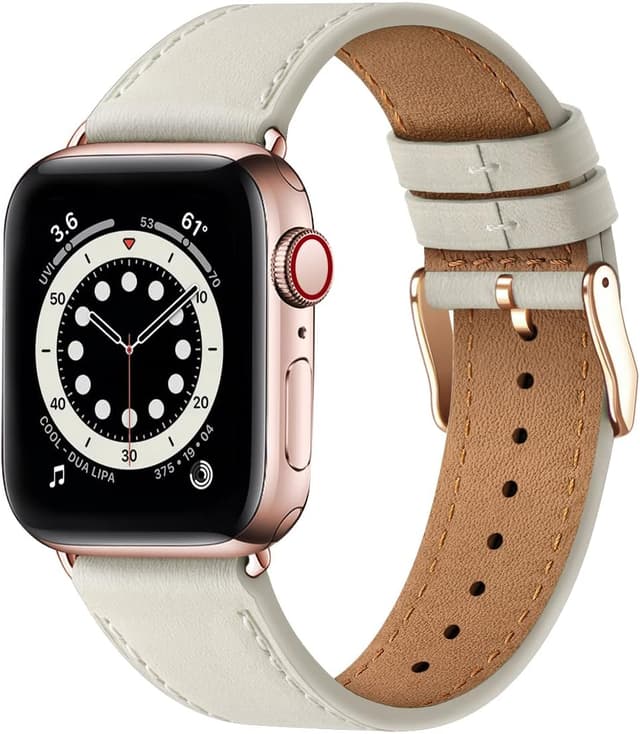 Detalle 2 de QAZNZ Leather Straps for Apple Watch (38/40mm, 41/42mm) — replacement leather band for Series 9–1 & SE