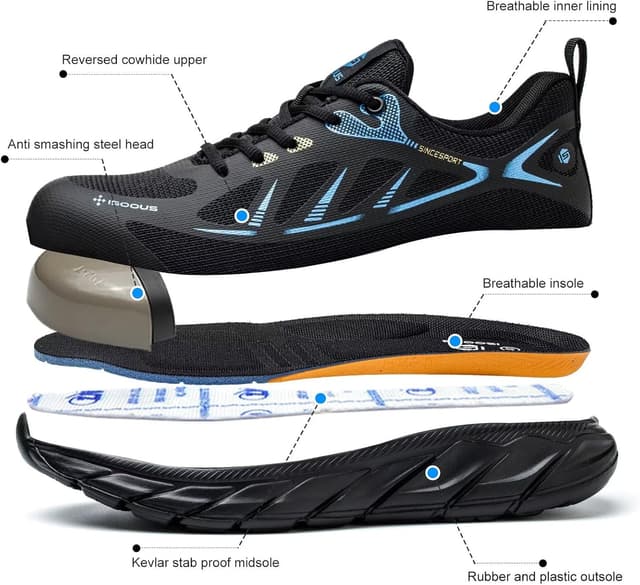 Detalle 2 de Scarpe Antinfortunistiche ISOOUS da Uomo leggere con punta in acciaio antiscivolo (blu)