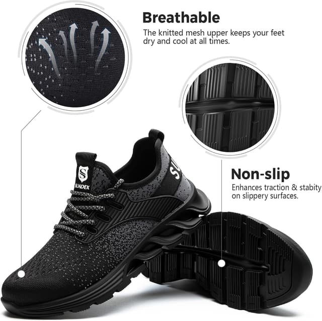 Detalle de SUADEX lightweight steel toe cap work trainers for men and women – puncture resistant, non-slip safety shoes