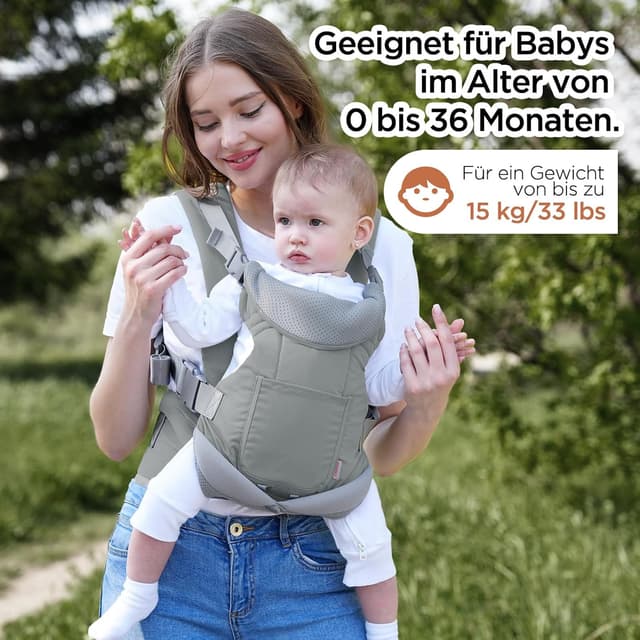 Detalle de GAGAKU Babytrage 4‑in‑1 für 4–36 Monate (4 Tragepositionen) mit 3D‑Mesh, hellgrün