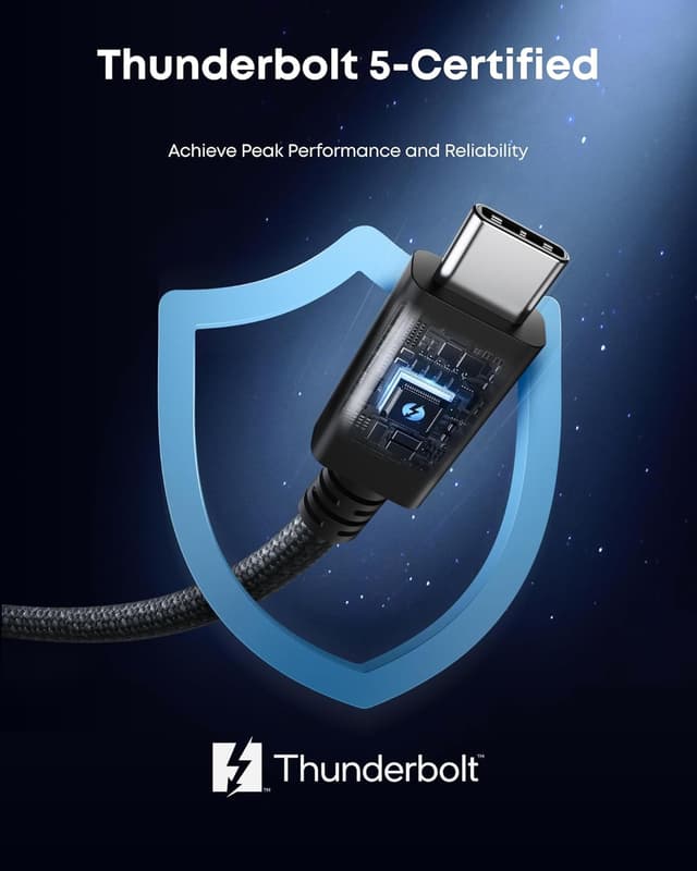 Detalle de Anker Prime Thunderbolt 5 Cable (0.52 m / 3.3 ft) — USB-C to USB-C, 240W charging & up to 80Gbps data