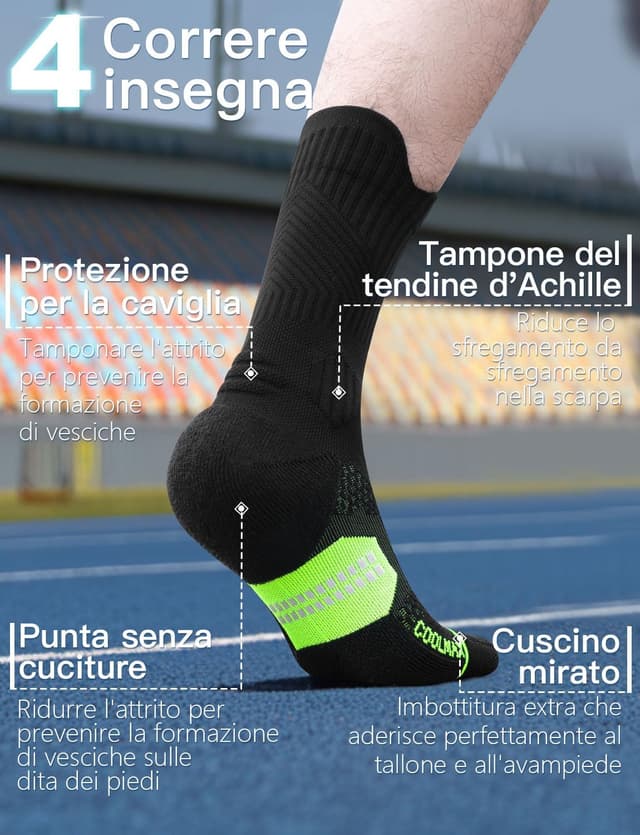 Detalle de Juclise Bambù Coolmax compressione sportiva da uomo: calze per allenamento e trekking anti-vesciche