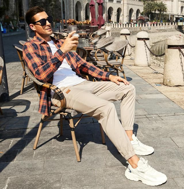 Detalle de JMIERR Herren Cargo-Chino Jogginghose aus Baumwolle mit elastischem Bund und Kordelzug