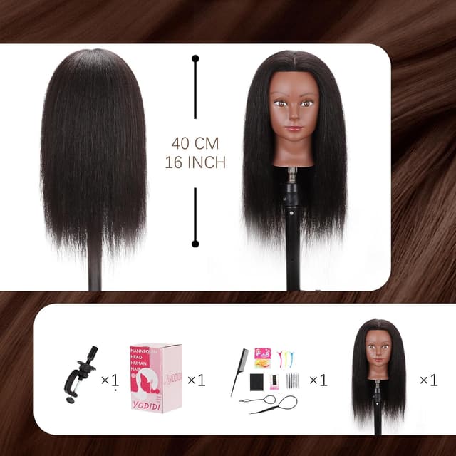 Thumbnail 6 de YODIDI Mannequin Head with 100% Human Hair (16 inch) for Hair Styling Practice