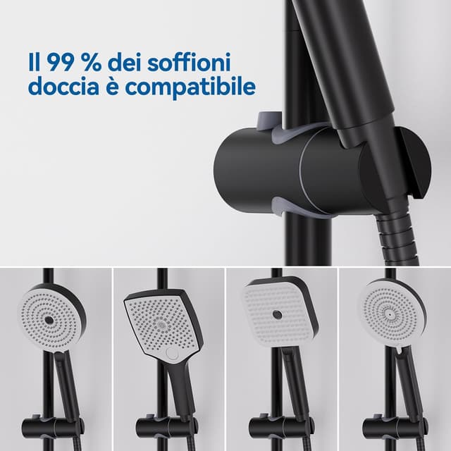 Detalle de AuraLum Asta doccia 70 cm con saliscendi in acciaio inox e supporto per soffione regolabile, nero