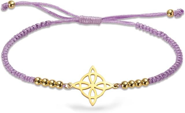 Detalle de Bracelet nœud de sorcière VASSAGO en acier inoxydable, nœud celtique réglable en perles tressées