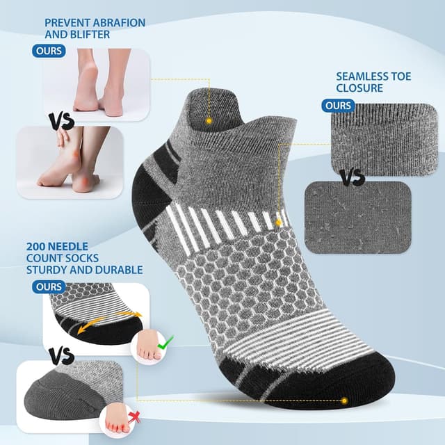 Detalle 2 de Niofind – Lot de 6 paires de chaussettes basses rembourrées en coton (tailles 37-46) respirantes anti-ampoules pour sport