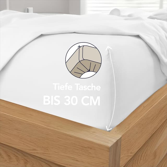 Detalle 2 de Dreamzie Spannbettlaken 200 x 200 cm (bis 33 cm Matratzenhöhe) – 100% Polyester-Mikrofaser, weiß