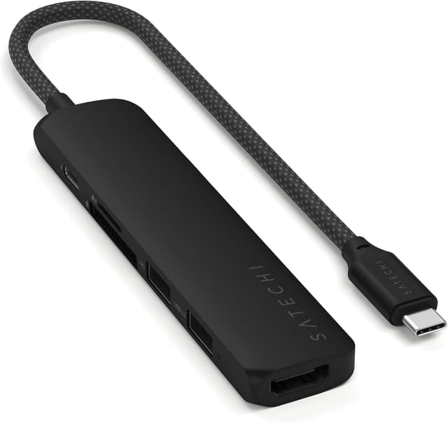 Detalle de SATECHI Hub USB-C 6 in 1 Slim Plus con ricarica PD fino a 100W, HDMI 4K@60Hz e lettori SD/microSD