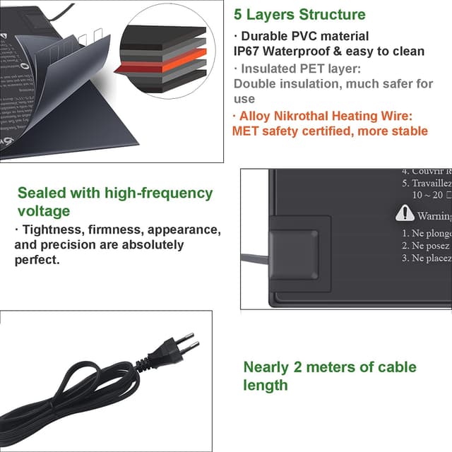 Detalle de KETOTEK Tappeto Riscaldante per semenzaio 220V, IP67, 21W (25,2 x 52,6 cm)