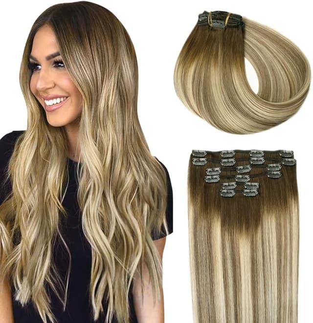 Imagen de SURNEL Extensiones de Pelo Natural con Clips - Marrón a Rubio 💇♀ en OfertitasTOP