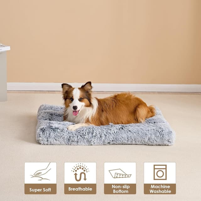 Detalle 2 de EHEYCIGA XL Fluffy Calming Dog Bed (Extra Large) with Anti-Slip Bottom, Grey, 105x70x9cm