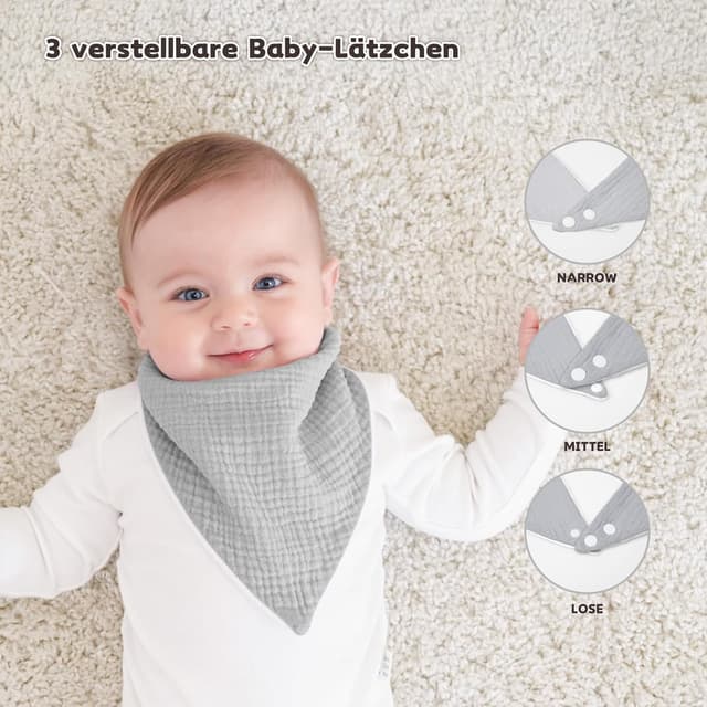 Detalle de Susurration Baby Dreieckstuch & Musselin-Sabberlätzchen mit verstellbaren Druckknöpfen – für Junge und Mädchen
