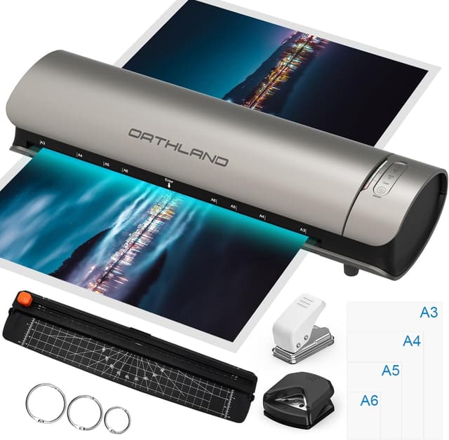 Detalle de Orthland Laminiergerät A3 mit Laminierfolien (30 Stück) – 9-in-1 Heiß- & Kalt-Laminiermaschine-Set