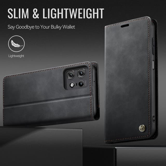 Detalle de owlhold Klapphülle für Motorola Edge 60 Fusion/Edge 60 – PU-Leder mit RFID, Kartenfächern & Standfunktion (Schwarz)