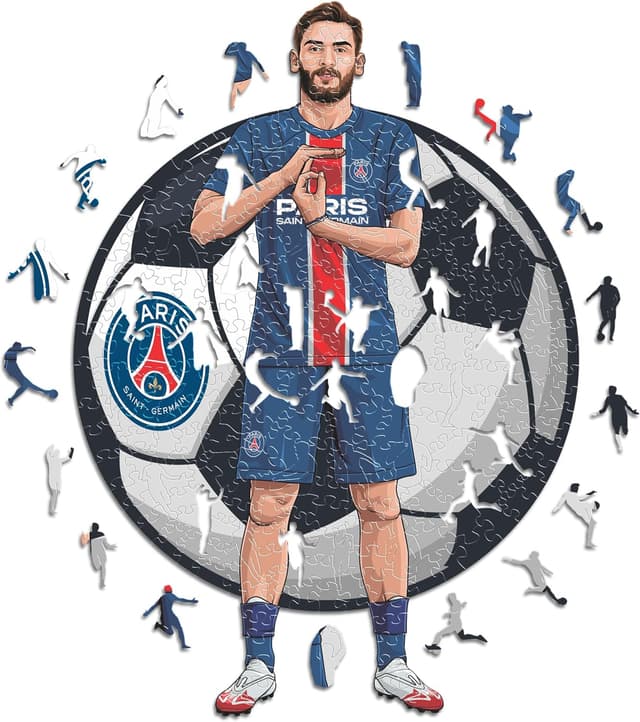 Detalle de Puzzle en bois Iconic Puzzles PSG avec Khvicha Kvaratskhelia, licence officielle, 500 pièces (taille L)