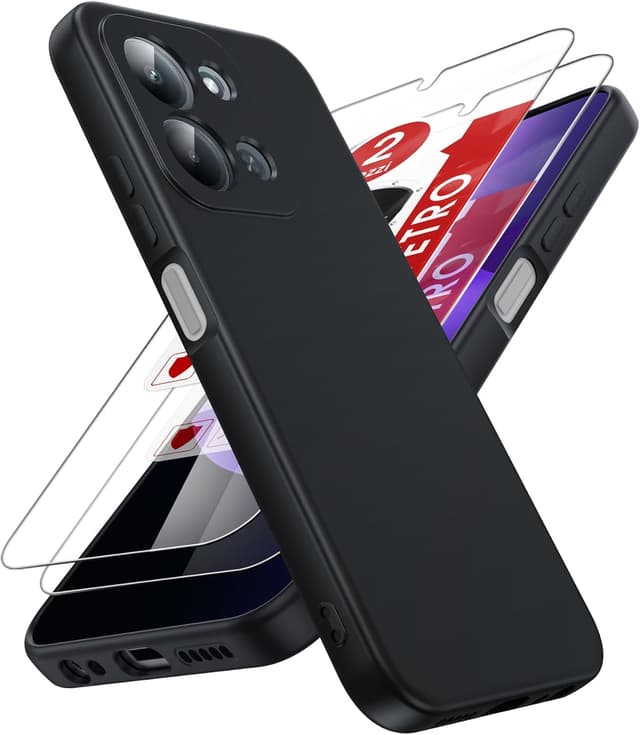 Detalle de LeYi Cover per Redmi 15C 4G/5G con vetro temperato (2 pezzi) e custodia ultra slim in TPU, protezione fotocamera, nero