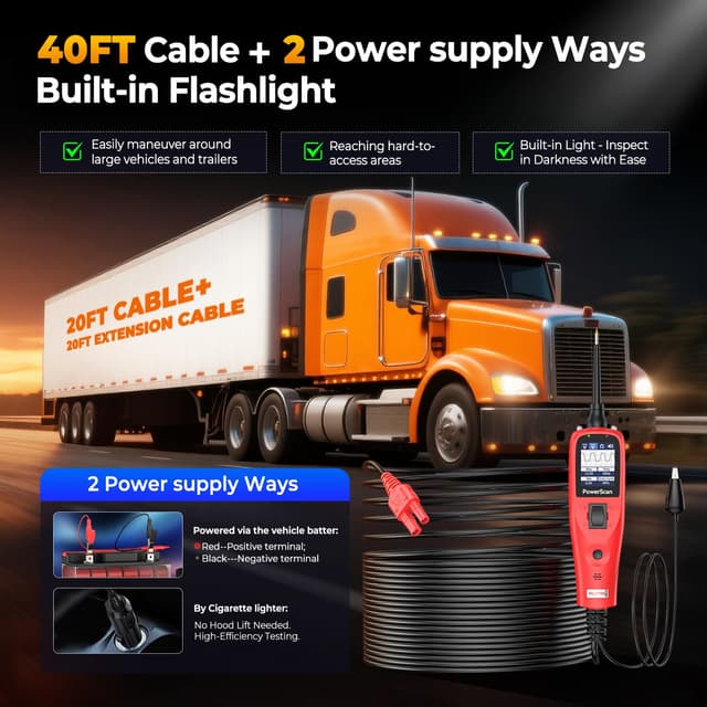 Detalle 2 de Autel PowerScan PS100 Automotive Circuit Tester 2.0 (12-24V) with 20ft Extension Cord