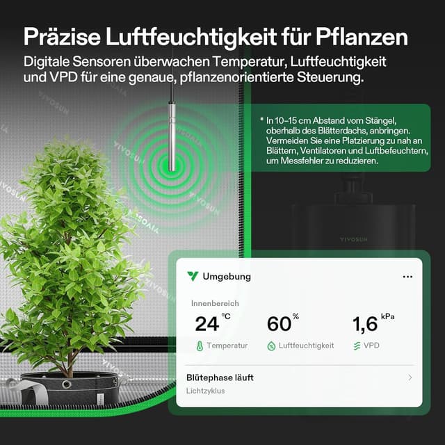 Detalle 2 de VIVOSUN Pflanzen-Luftbefeuchter 5L Smart Humidifier AeroStream H05 (Ultraschall, 24 dB, Top-Fill) für Growzelte