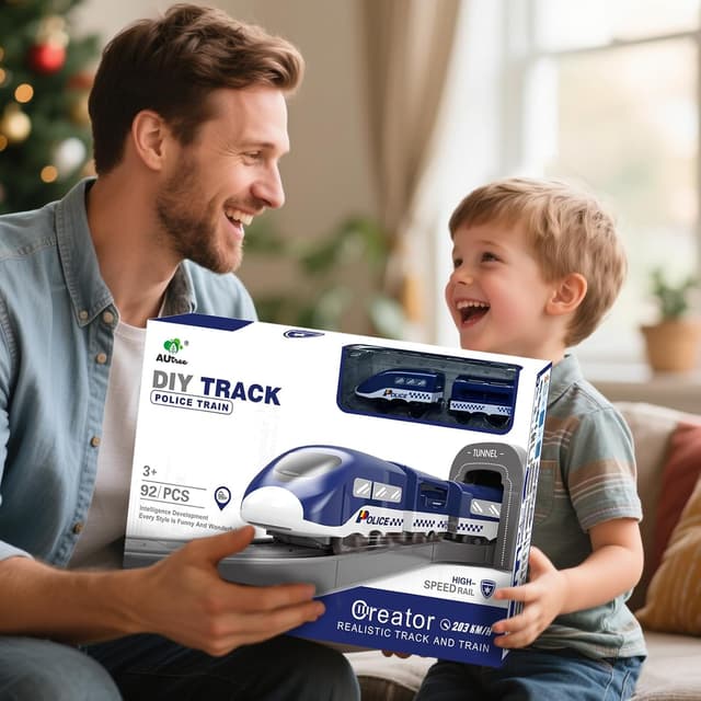 Detalle de LZDMY Elektrische Eisenbahn Kinder-Autorennbahn Set mit 92 Teilen (Magnetkupplungen) – Spielzeug für 3 bis 7 Jahre