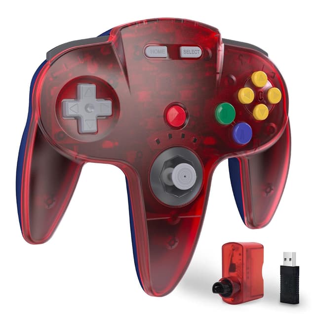 Detalle de miadore Wireless N64 Controller für Switch & PC – 2,4 GHz mit USB- und N64-Empfänger (Klares Rot)