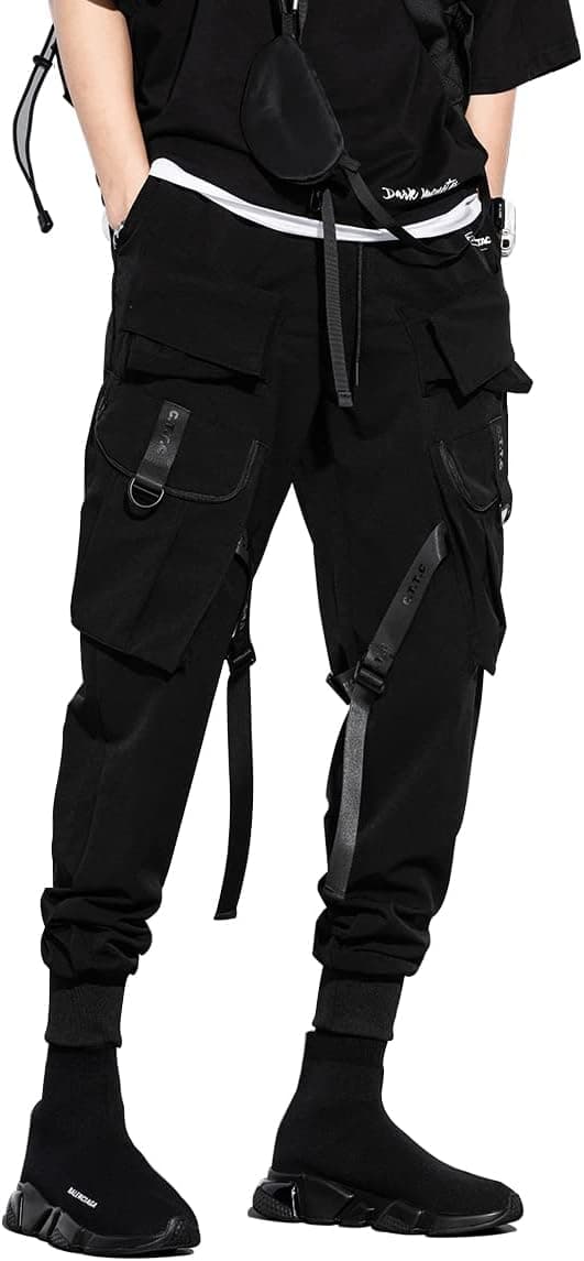 Detalle 2 de GOLYOY Cargohose für Herren – Sporthose mit mehreren Taschen, Kordelzug und Techwear-/Street-Style in Schwarz