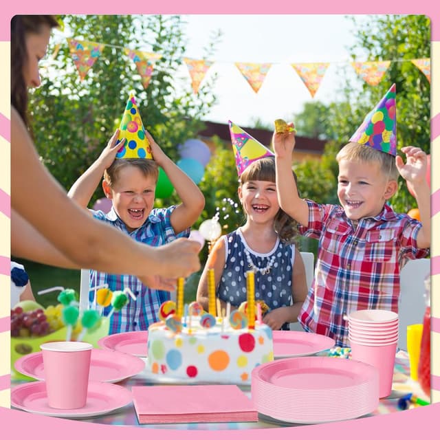 Thumbnail 6 de Nkaiso Hellrosa Partygeschirr 96-teilig