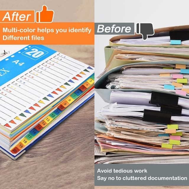 Detalle de XHDA A4 Part Dividers (1–20) – 5 Pack Multi-Colour PP Plastic Index Tabs for 11-Hole Ring Binders