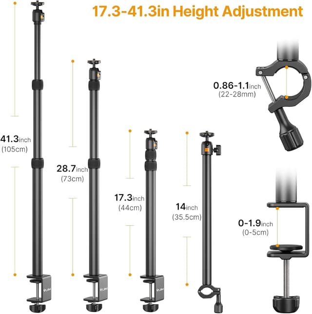 Detalle de ULANZI LS02 Kamera-Tischhalterung (44–105 cm), Klemmstativ mit 360°-Kugelkopf und ausziehbarem Boom Arm