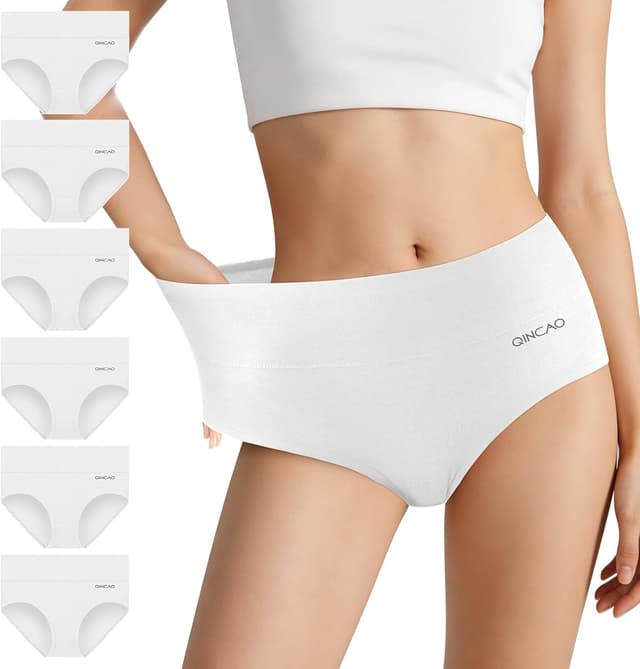 Thumbnail 6 de Pack de 6 culottes femme QINCAO à taille haute en coton élastique