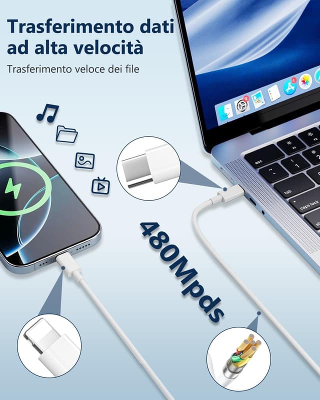 Detalle 2 de Caricatore iPhone 30W con cavo USB‑C Lightning da 2 m e ricarica rapida PD