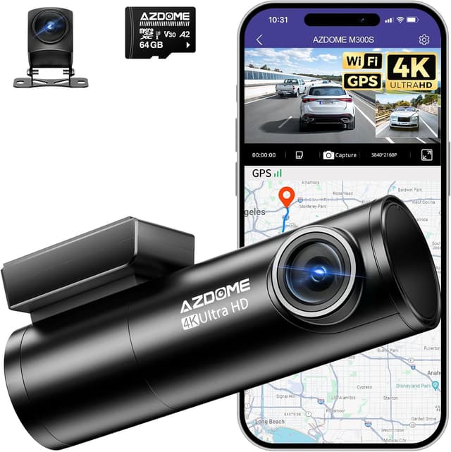 Detalle de AZDOME 4K Dash Cam Front and Rear 64GB